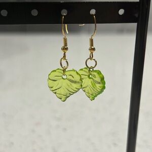 Handmade Green Gold Leaf Earrings 🍃
